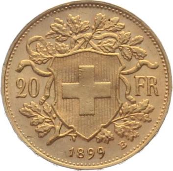 20 Franken 1899 B - Vreneli
